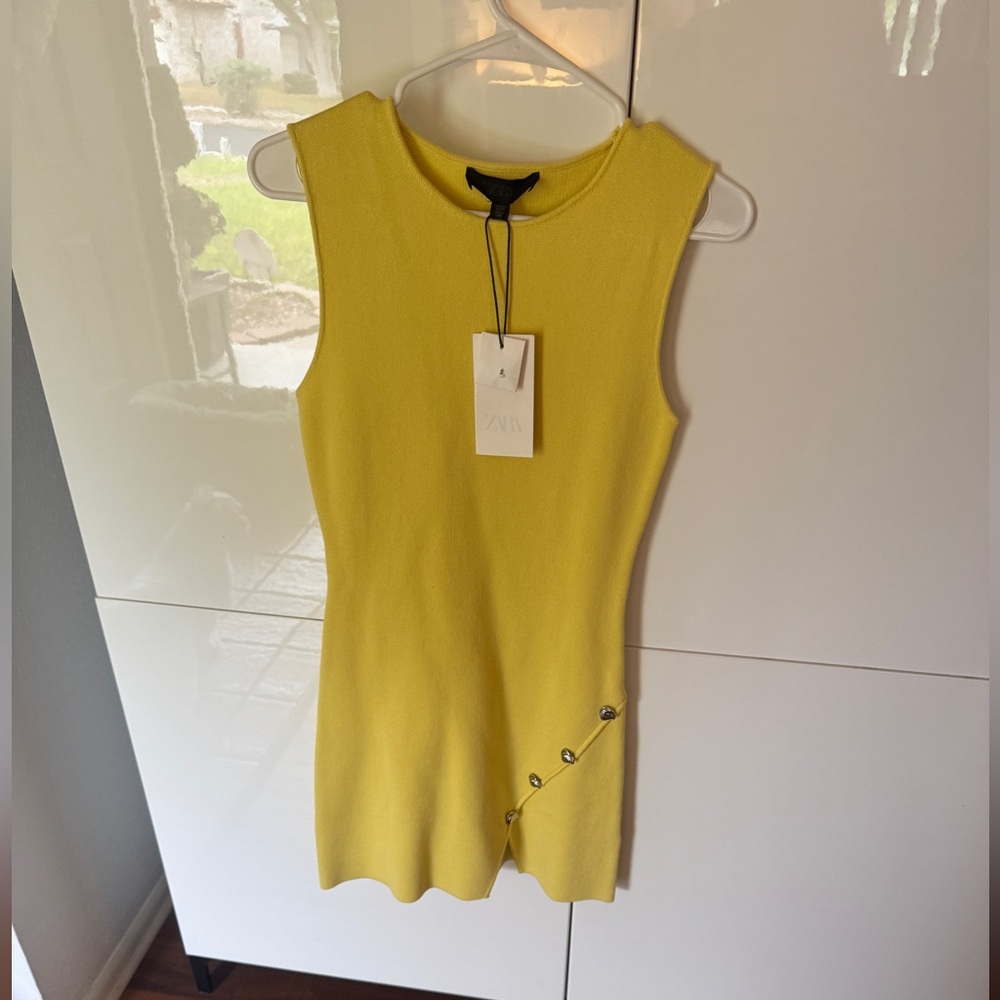 Zara Vibrant Yellow Dress with Side Buttons